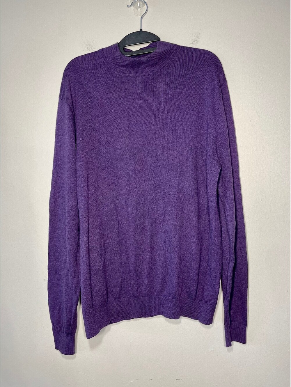 Paul Fredrick Mock Neck Purple Silk Cotton Blend Lux Knit M